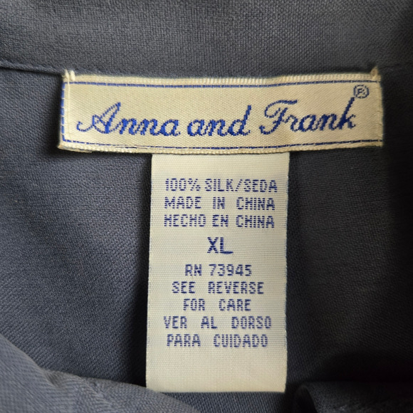 90s Vintage Slate Blue Silk Soft Button Up Classic Relaxed Fit Blouse Size XL - Picture 5 of 6